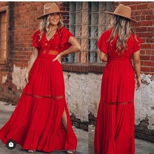 Embroidered Red Maxi Dress